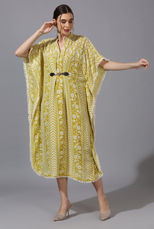 Yellow White Single Buckle Kaftan