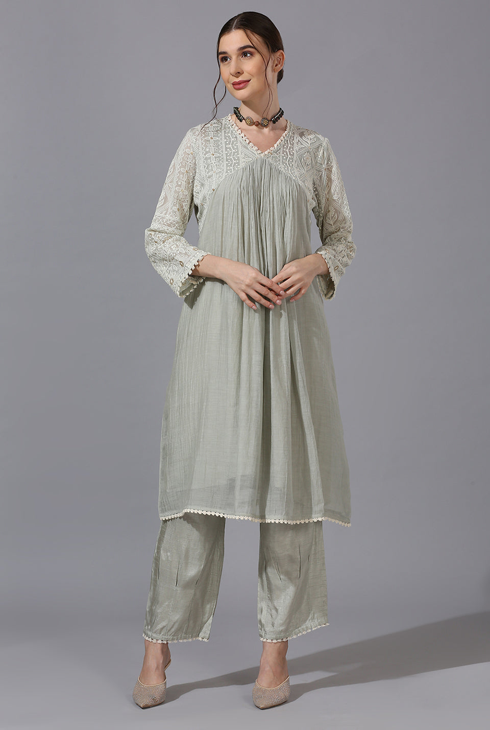 Sage Green Alia Cut Kurta Set