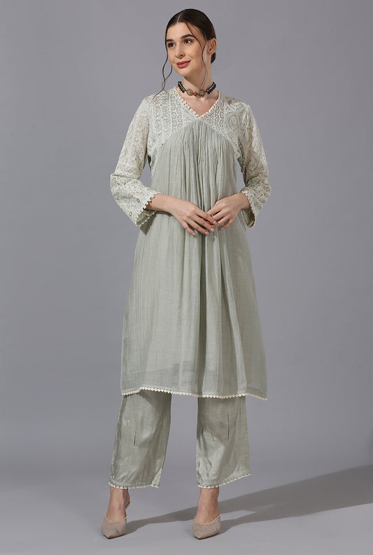 Sage Green Alia Cut Kurta Set