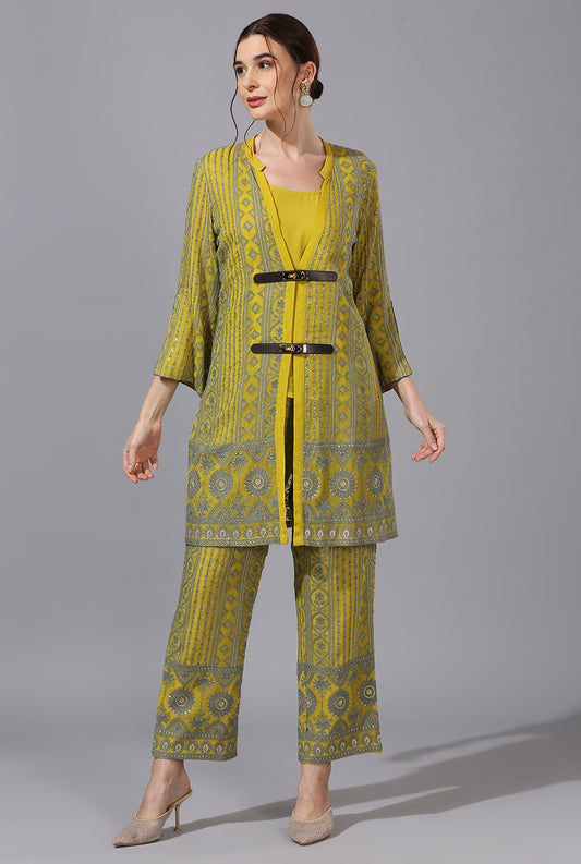 Yellow Grey Double Buckle Co-Ord Set