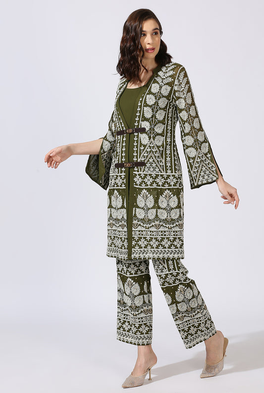 Mehendi Green Double Buckle Co Ord Set