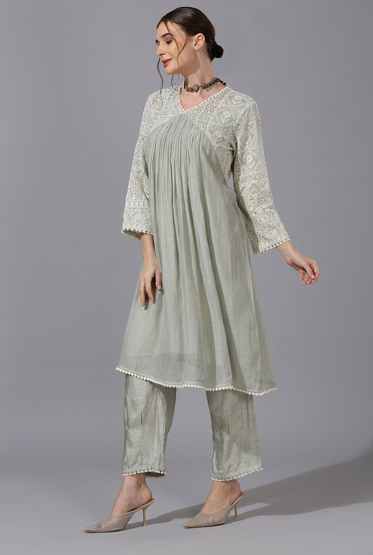 Sage Green Alia Cut Kurta Set