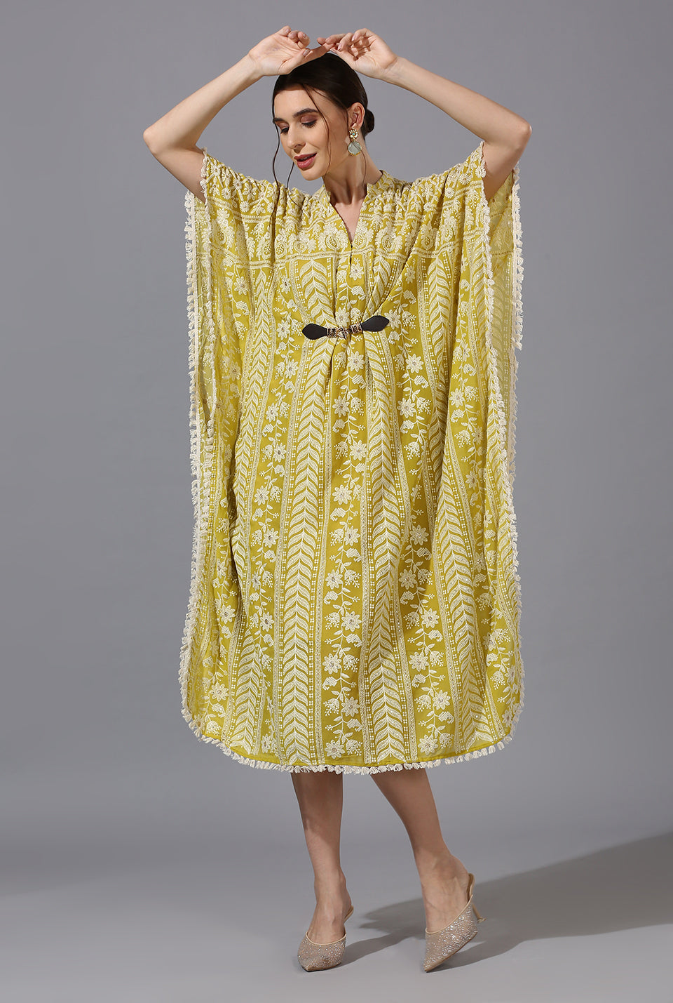 Yellow White Single Buckle Kaftan