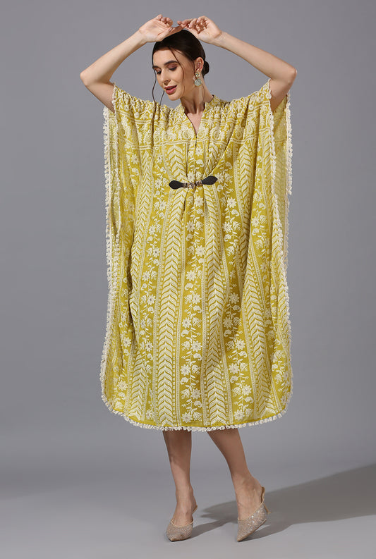 Yellow White Single Buckle Kaftan