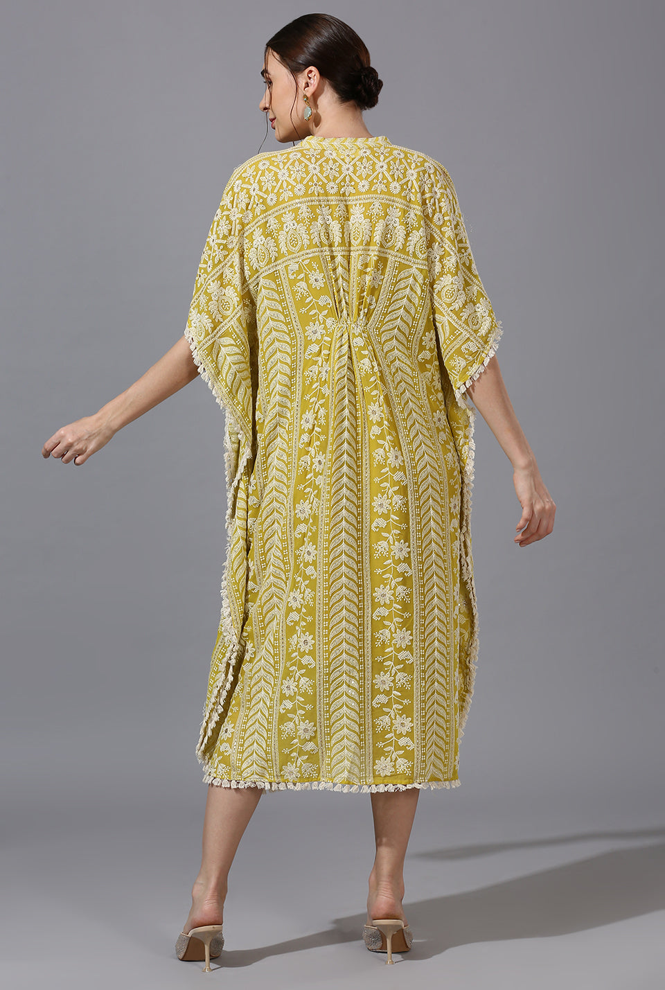 Yellow White Single Buckle Kaftan