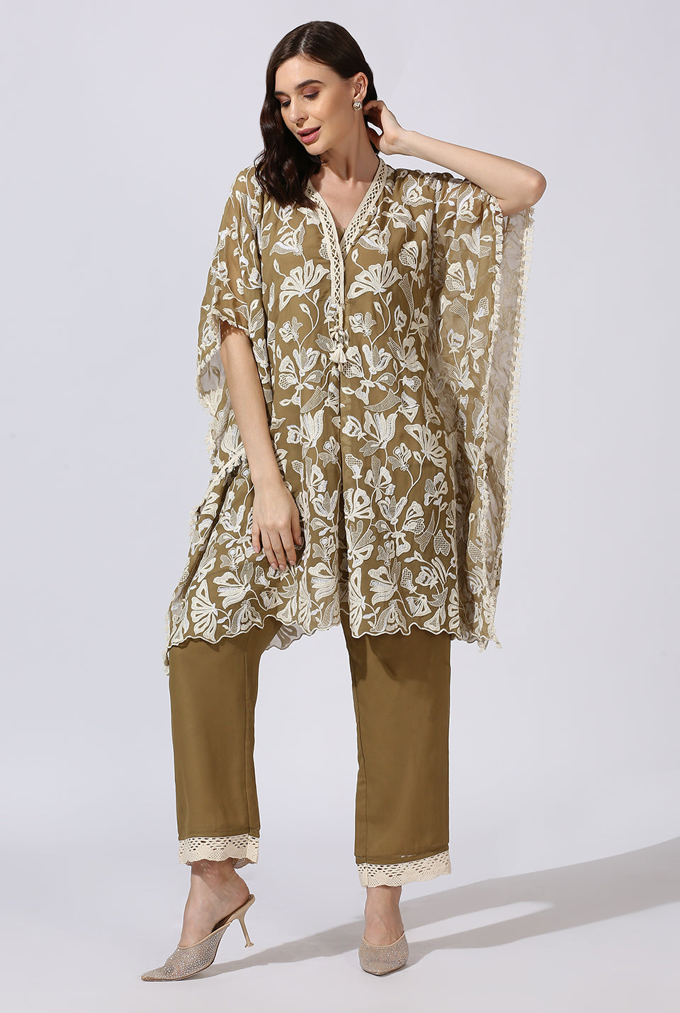 Khaki Floral Kaftan