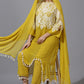 Yellow White Palm St. Fit Set With Dupatta