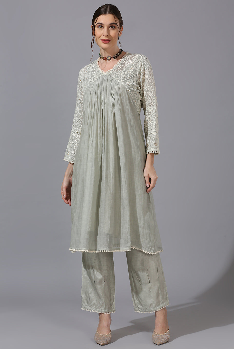 Sage Green Alia Cut Kurta Set