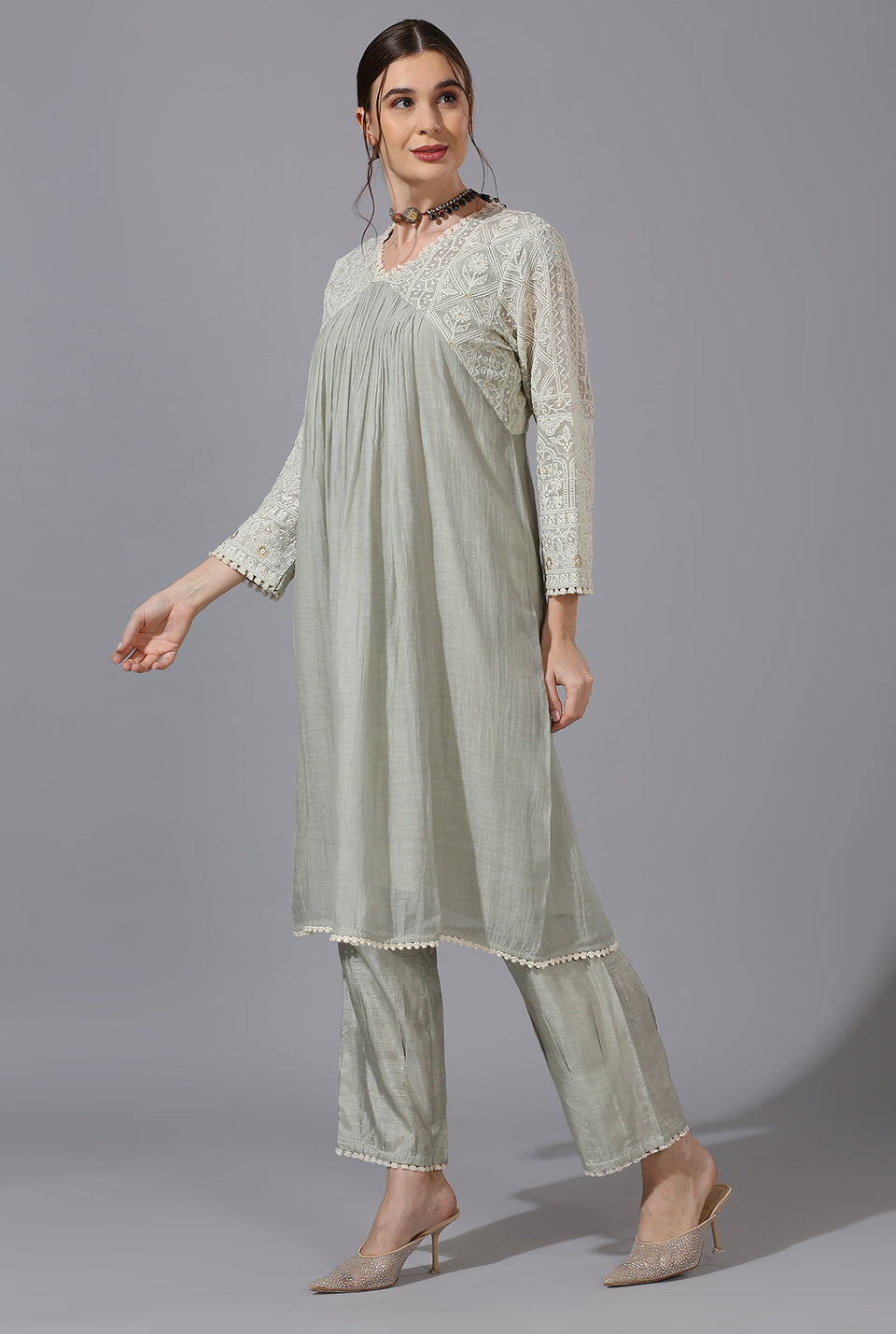 Sage Green Alia Cut Kurta Set