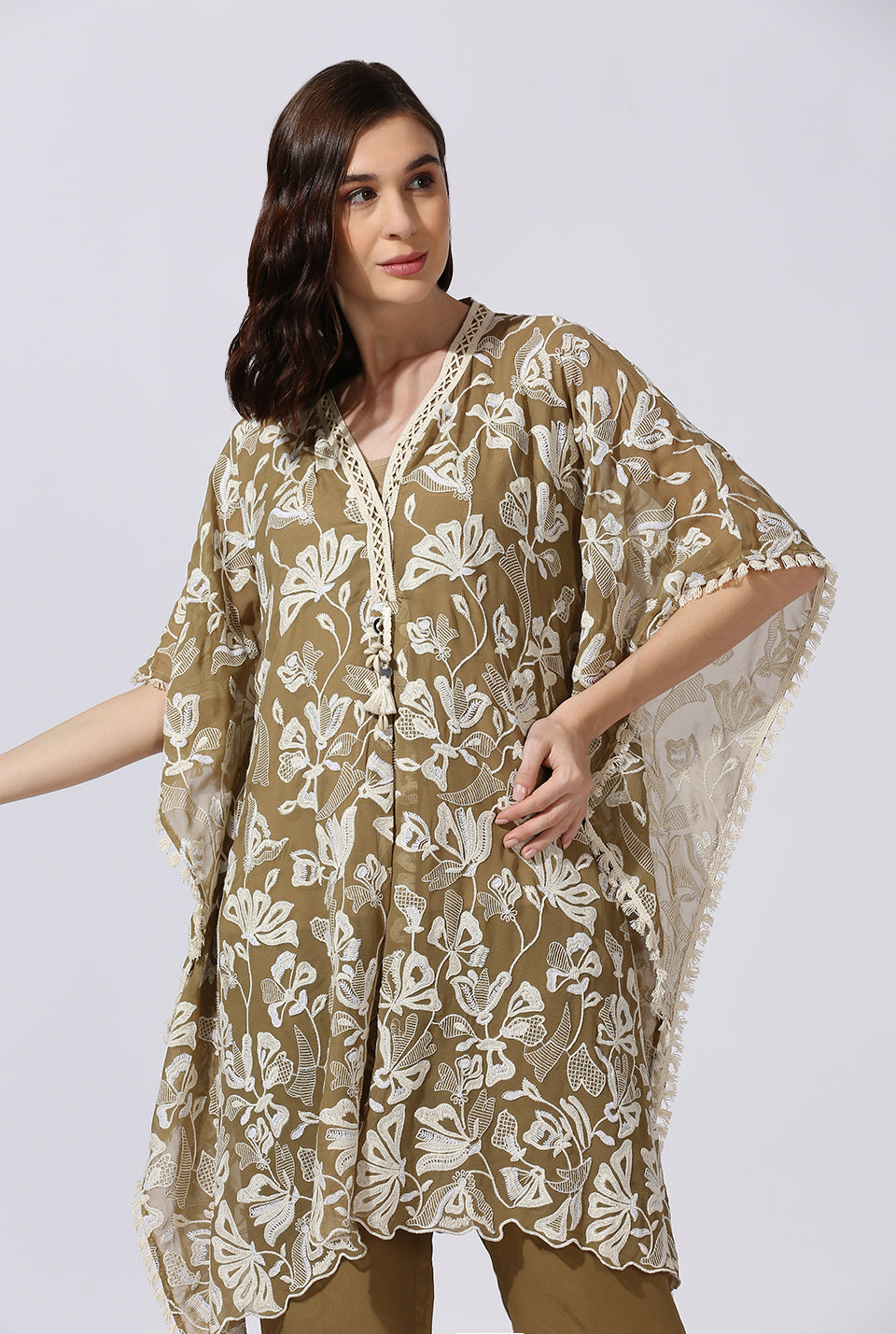 Khaki Floral Kaftan