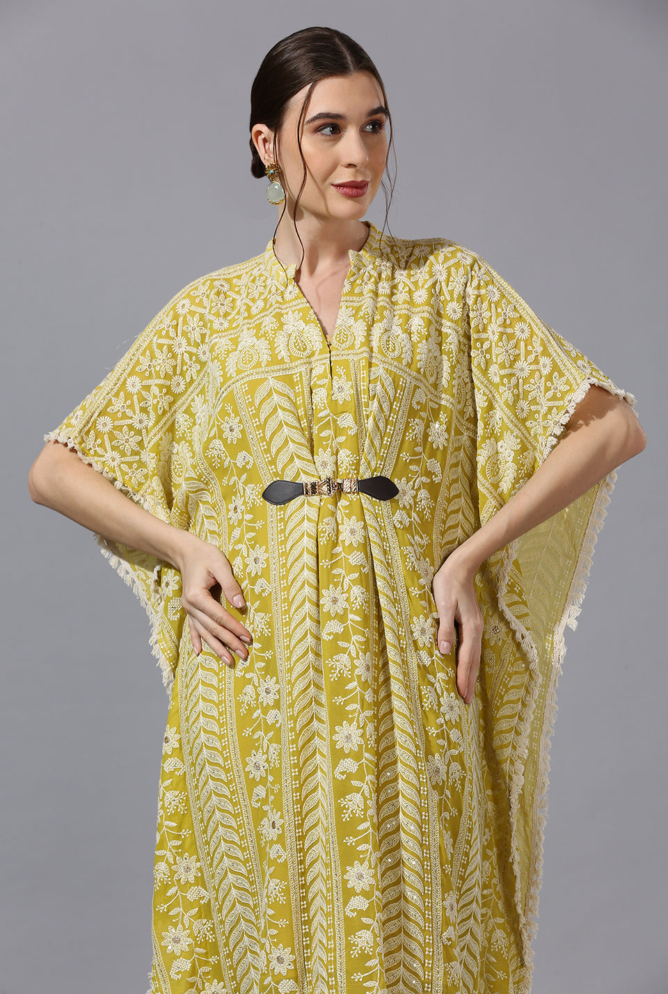 Yellow White Single Buckle Kaftan