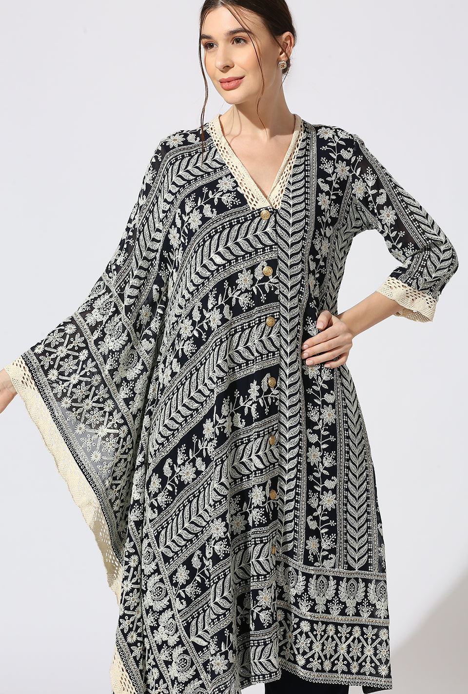 Midnight Blue One Side Kaftan Set