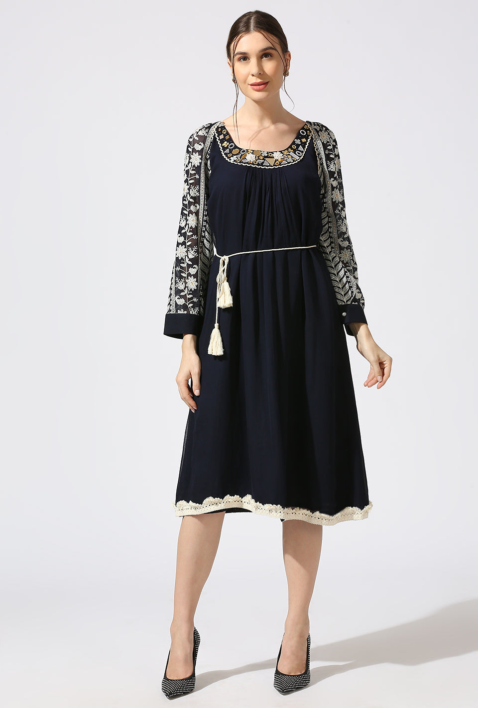 Midnight Blue White Mirror Aline Dress