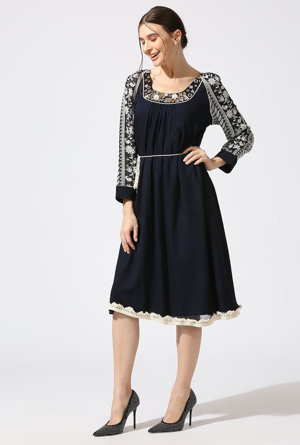 Midnight Blue White Mirror Aline Dress