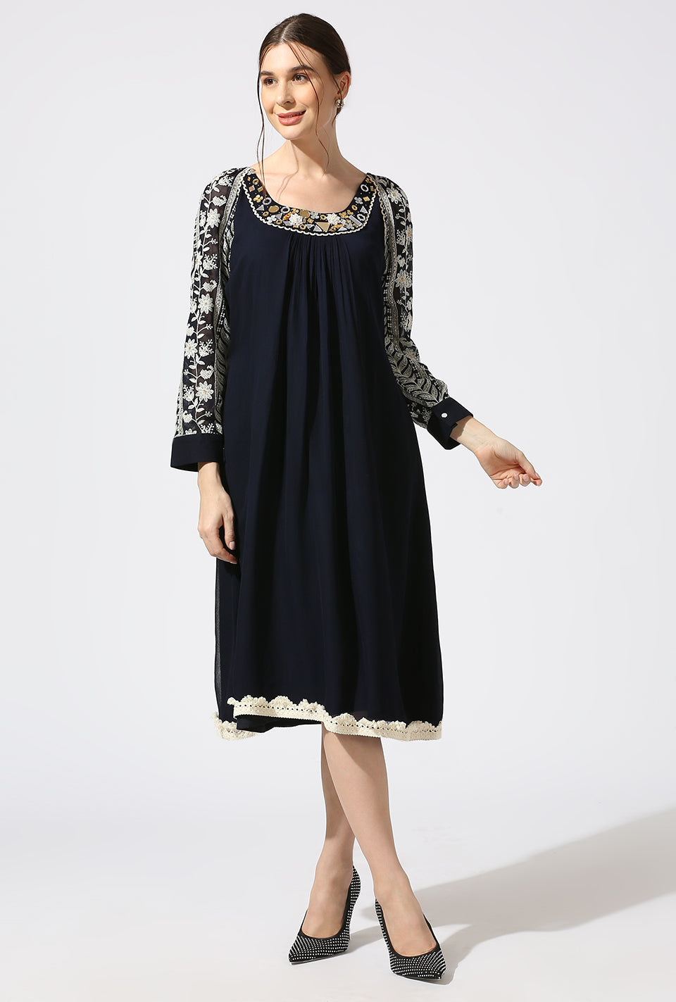 Midnight Blue White Mirror Aline Dress