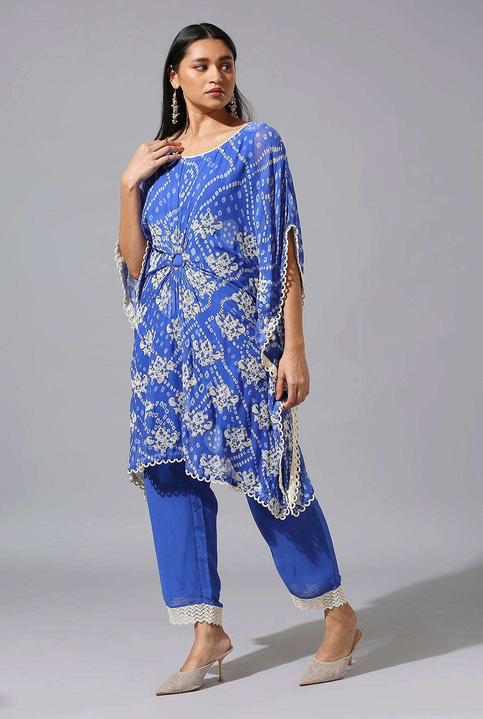 Blue Bandini Ring Kaftan Set