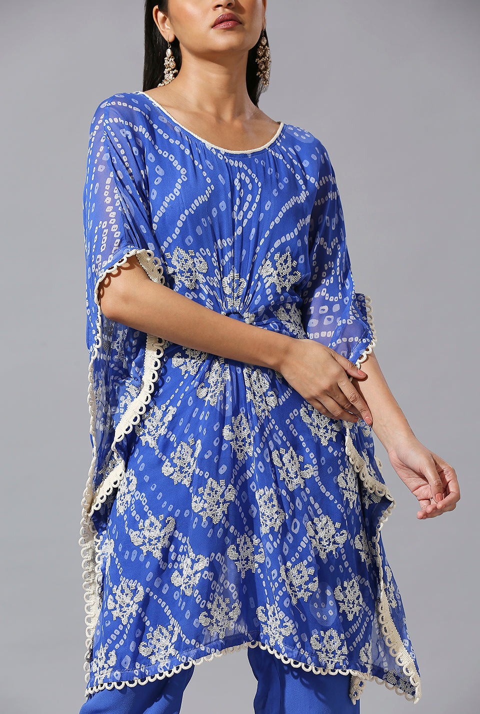 Blue Bandini Ring Kaftan Set