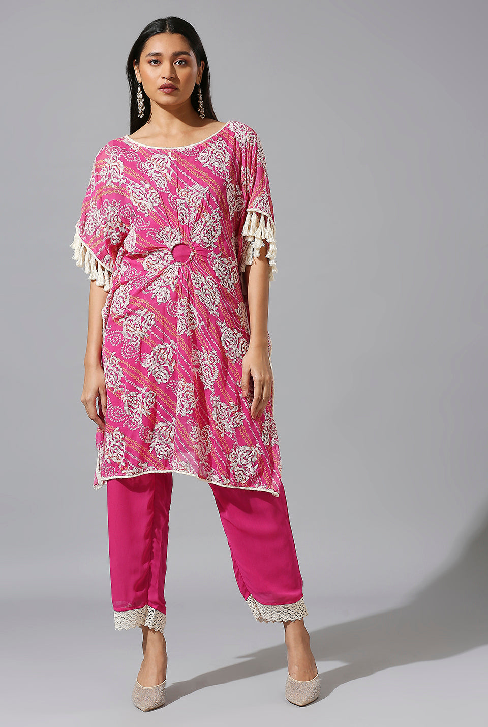 Pink Bandini Ring Kaftan Set