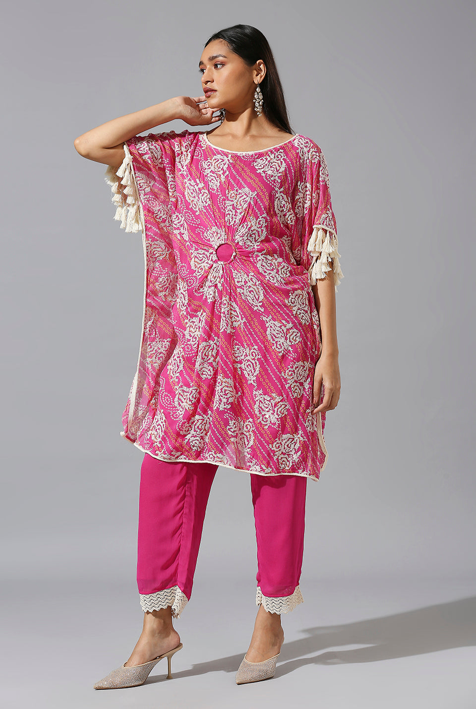 Pink Bandini Ring Kaftan Set