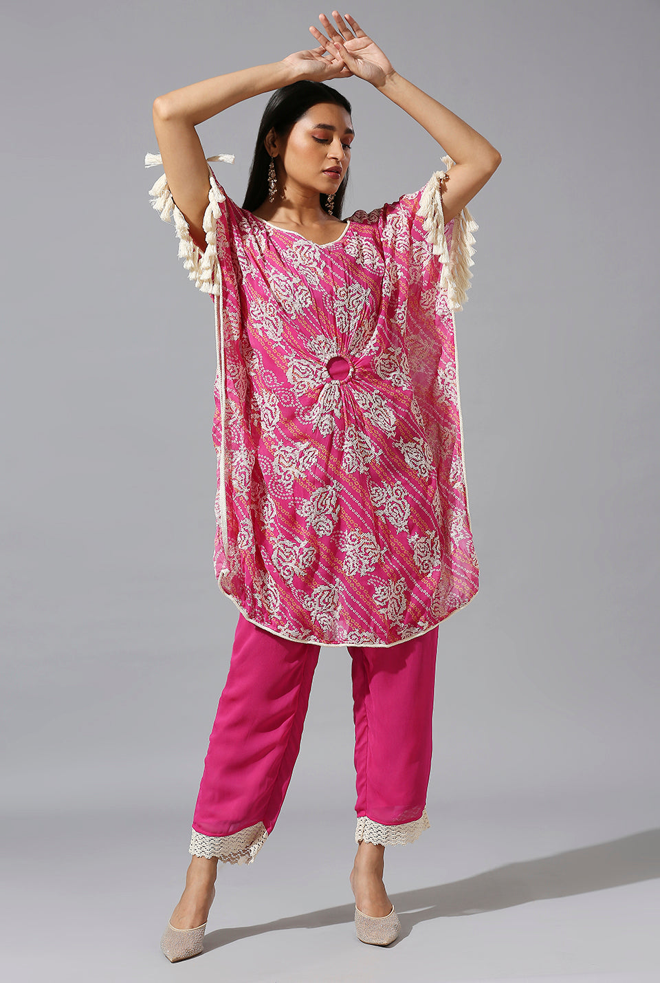 Pink Bandini Ring Kaftan Set