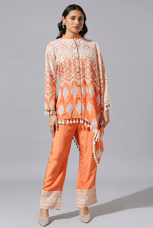 Orange One Side Poncho Set