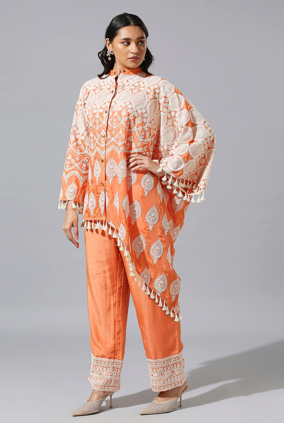 Orange One Side Poncho Set