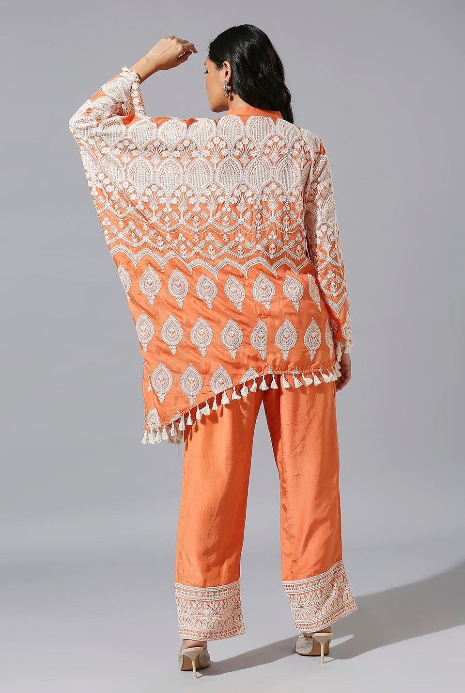 Orange One Side Poncho Set