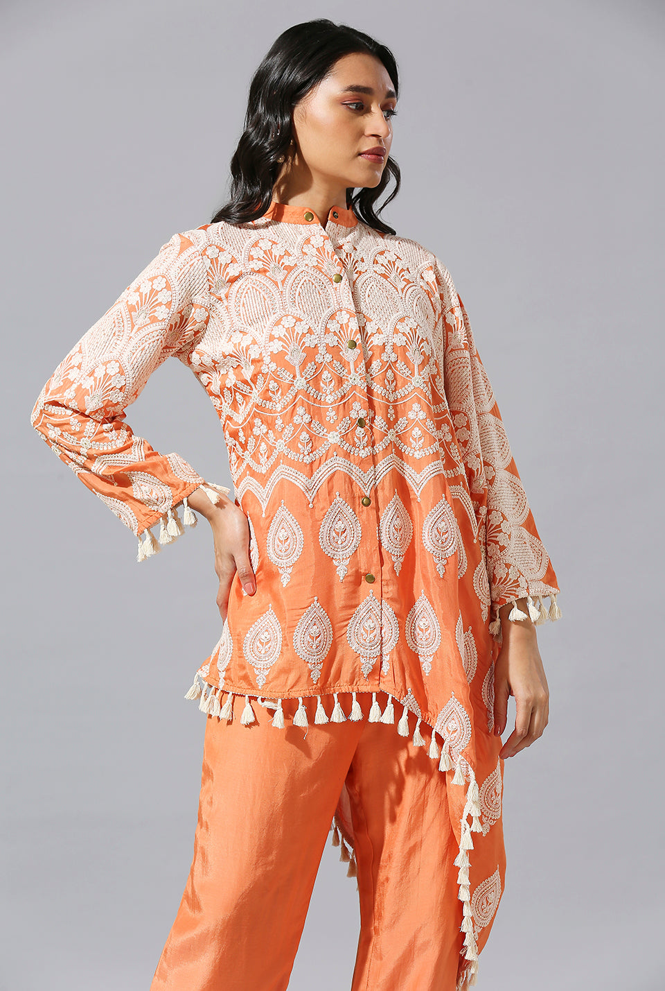 Orange One Side Poncho Set