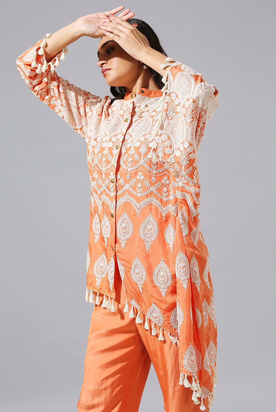 Orange One Side Poncho Set