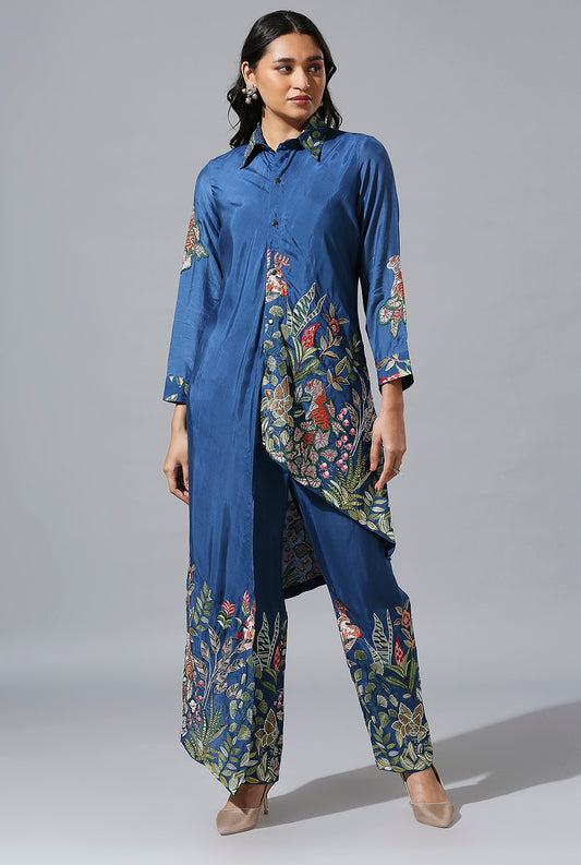 Blue Jungle Asymmetrical Shirt Set