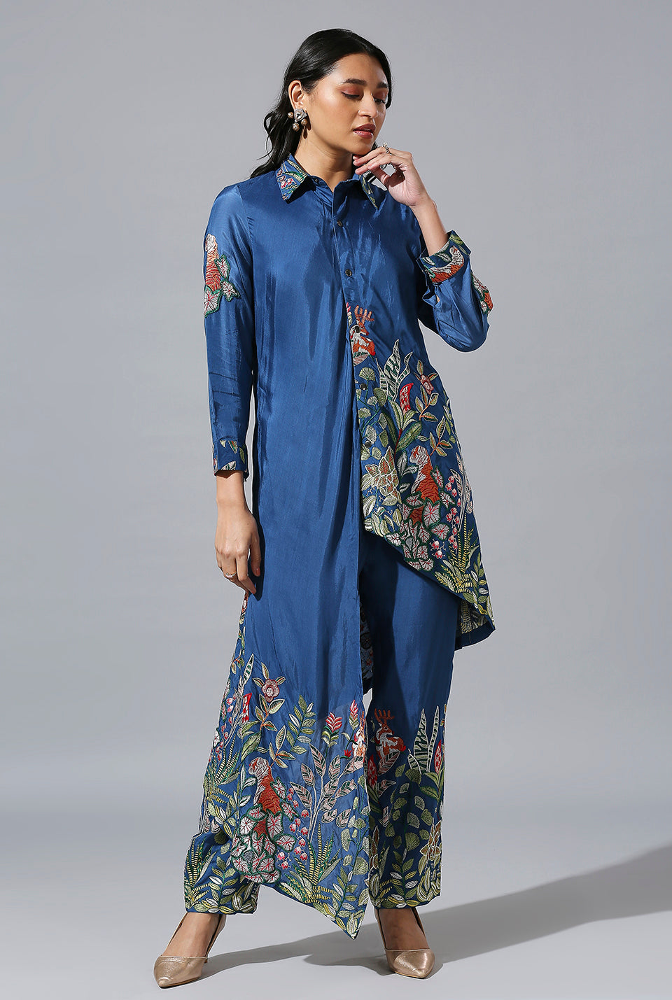 Blue Jungle Asymmetrical Shirt Set