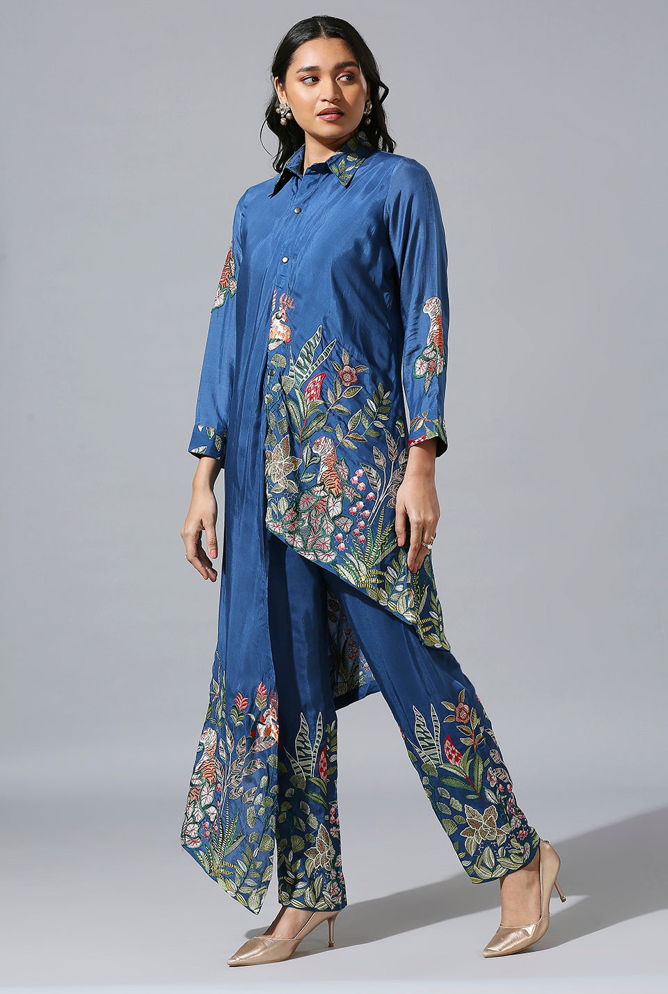 Blue Jungle Asymmetrical Shirt Set