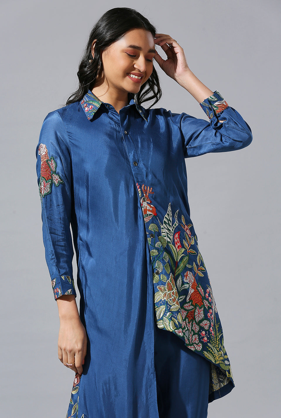 Blue Jungle Asymmetrical Shirt Set