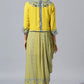 Yellow Grey One-Side Cowl Dress With Mirror Jacket