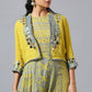 Yellow Grey One-Side Cowl Dress With Mirror Jacket