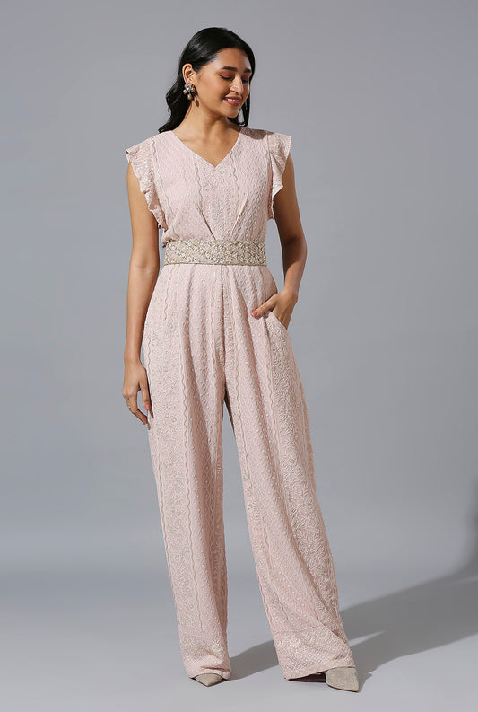 Light Mauve Jumpsuit with Zardosi Belt