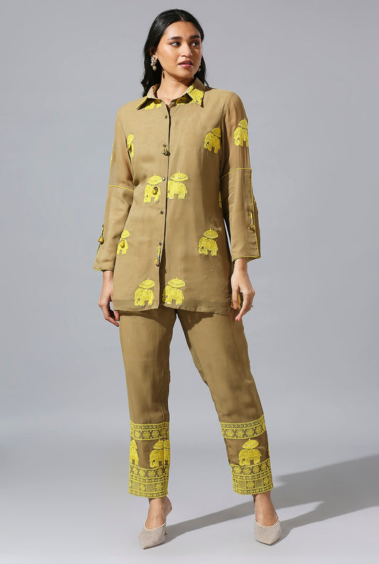 Beige Elephant Shirt Set