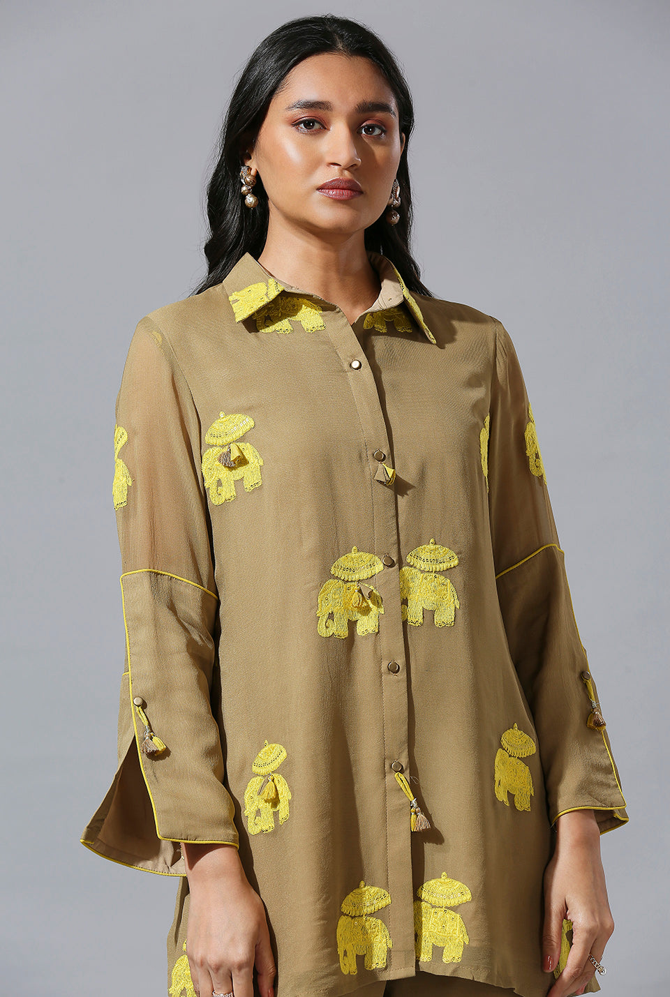 Beige Elephant Shirt Set