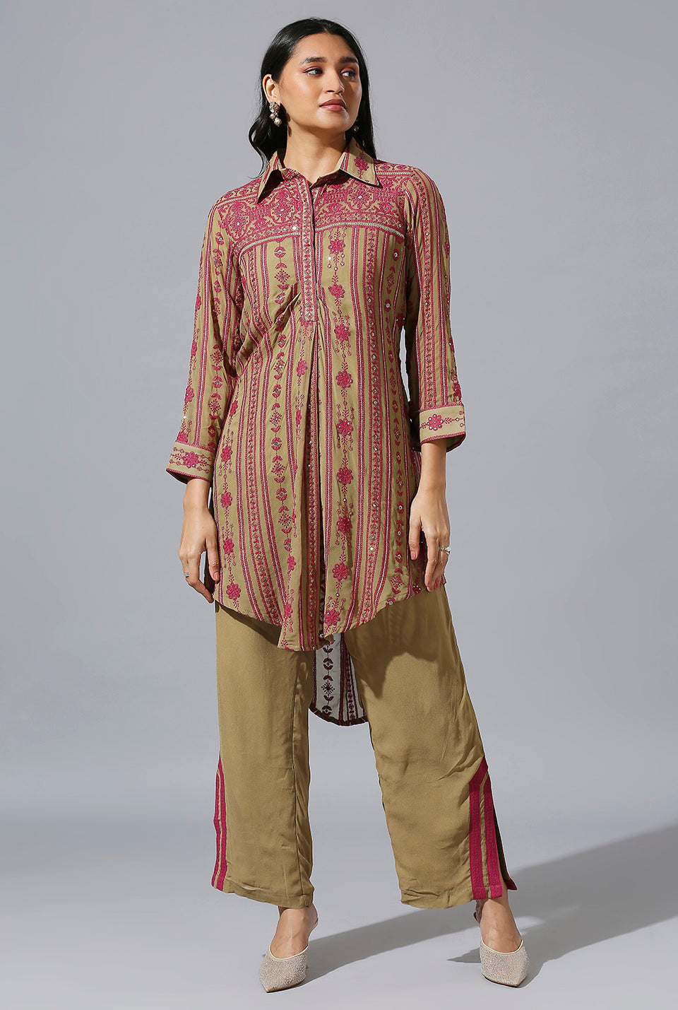 Beige Pink Aarif Shirt Set