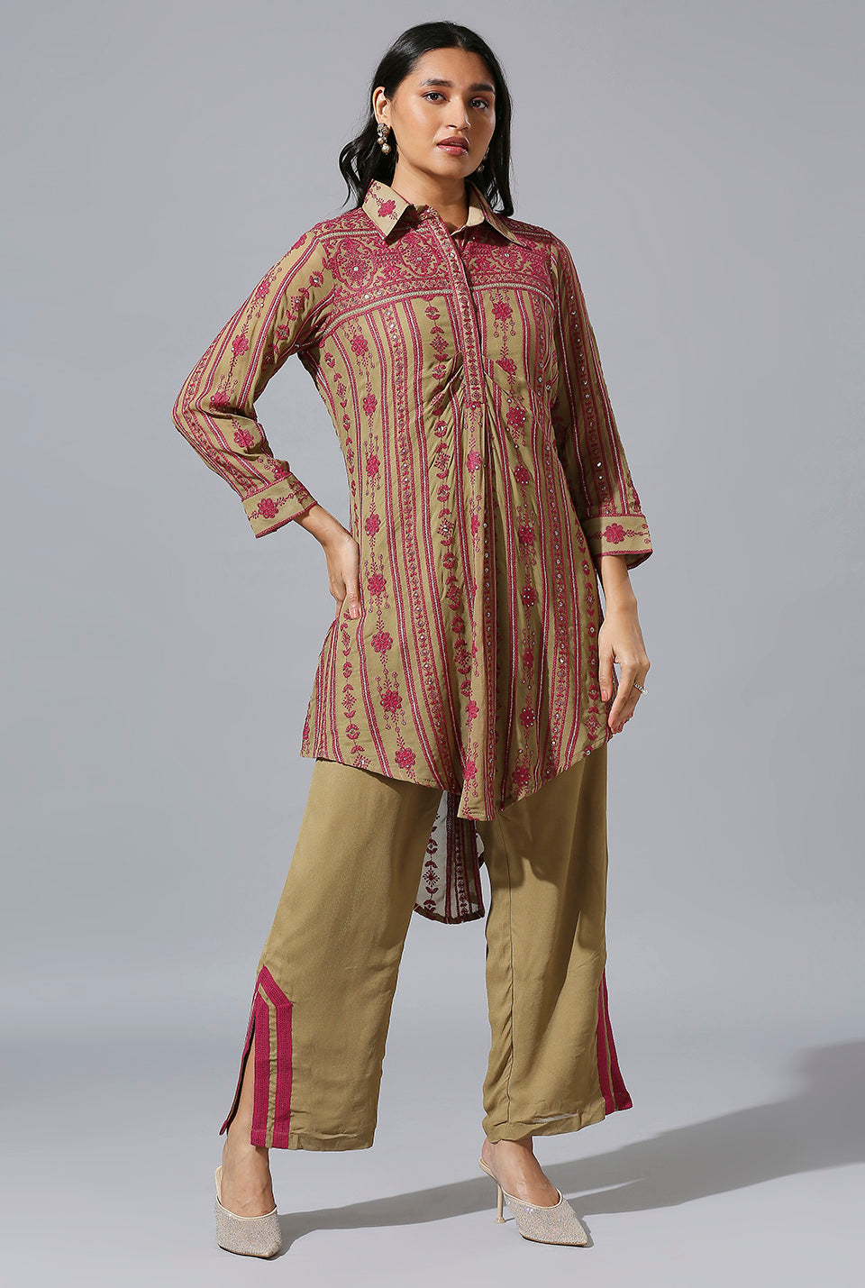 Beige Pink Aarif Shirt Set