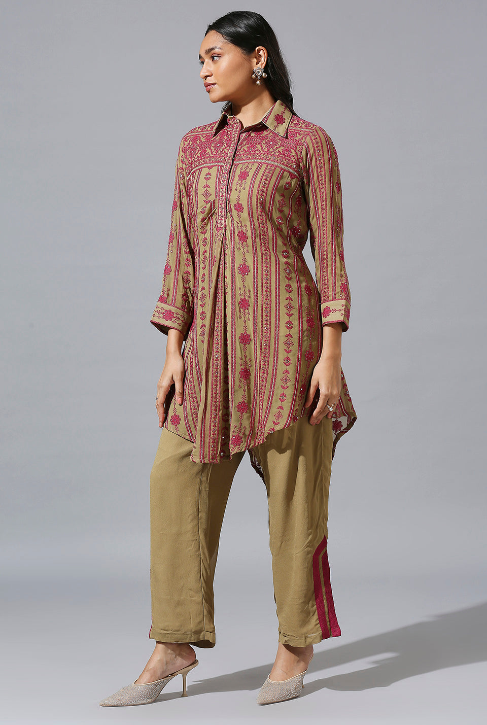 Beige Pink Aarif Shirt Set