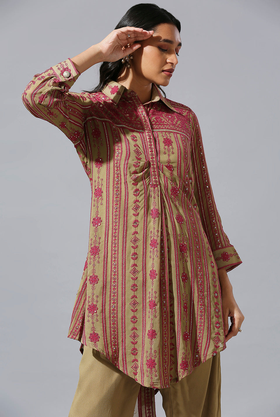 Beige Pink Aarif Shirt Set