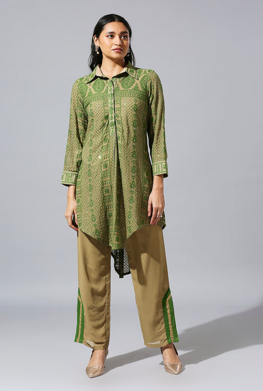 Beige Green Aarif Shirt Set