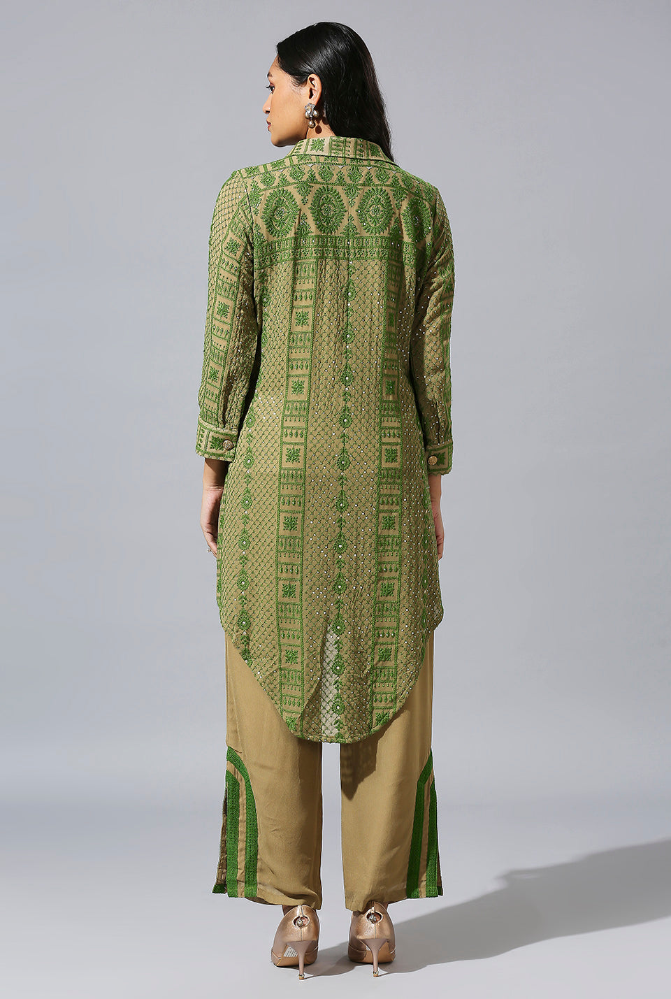 Beige Green Aarif Shirt Set