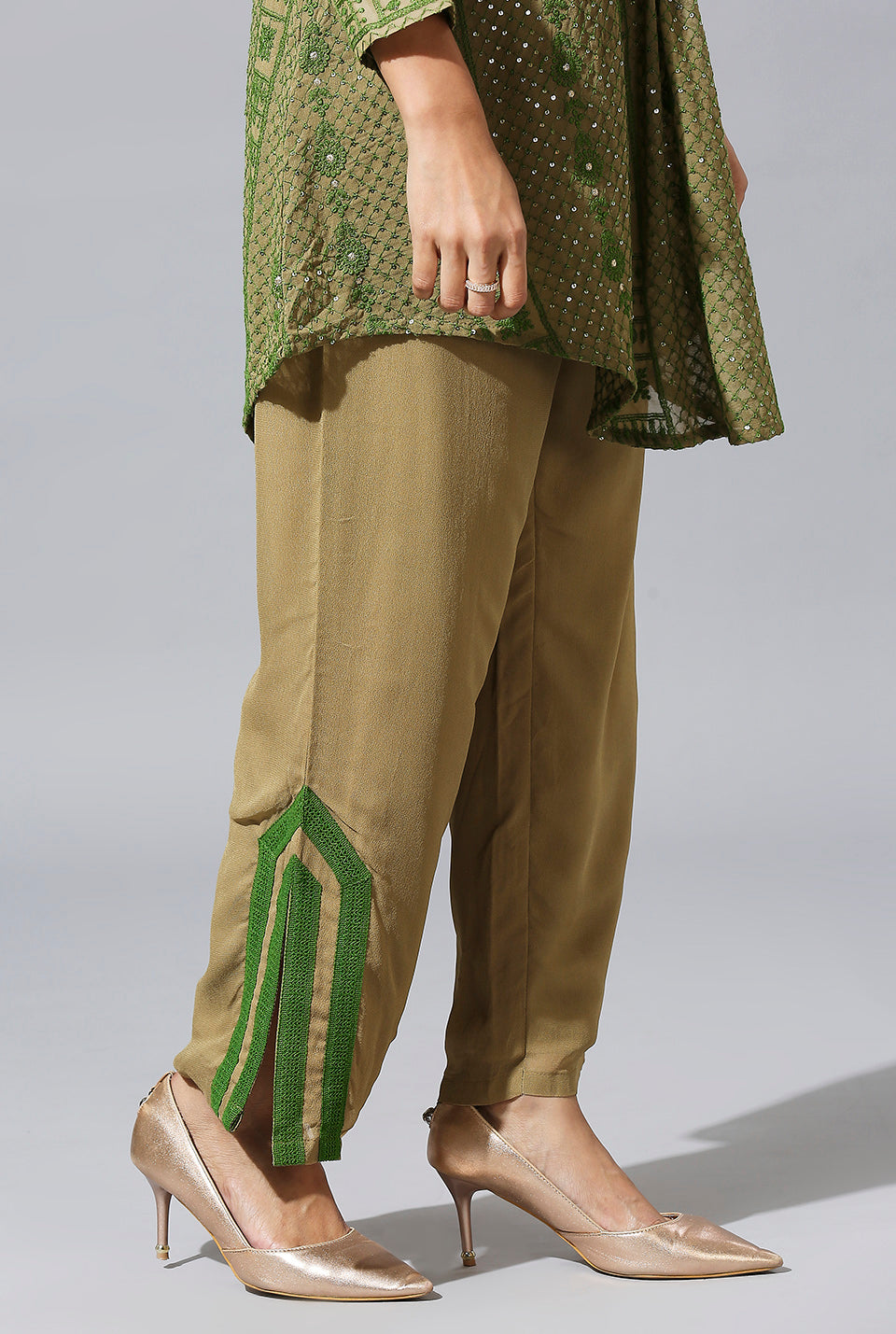 Beige Green Aarif Shirt Set