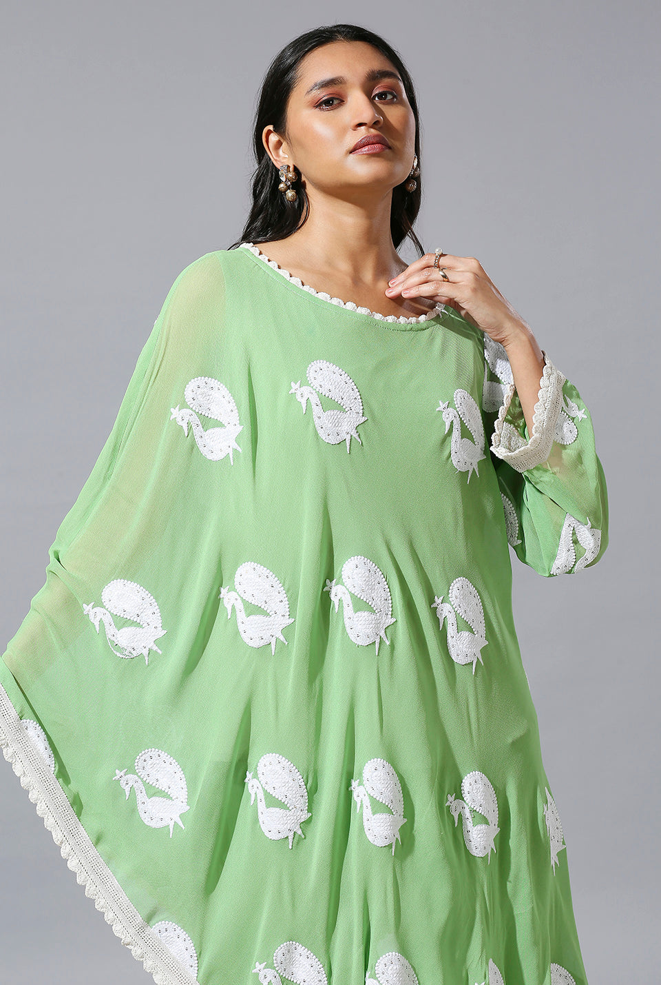 Sage Green one-sided poncho set