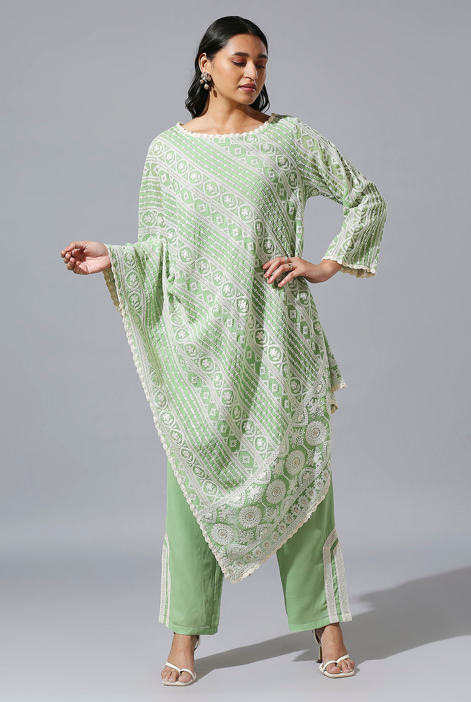 Sage Green One Side Poncho Set