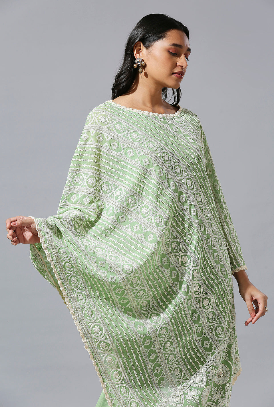 Sage Green One Side Poncho Set