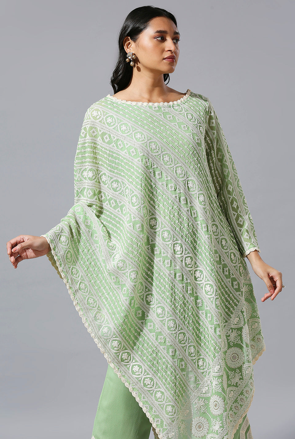 Sage Green One Side Poncho Set