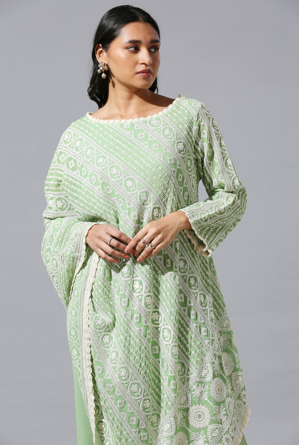 Sage Green One Side Poncho Set